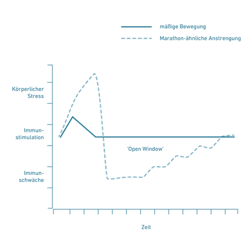 Diagramm mit zwei Linien: Eine zeigt einen starken Ausschlag und stabilisiert sich anschließend, die andere verläuft mit Schwankungen