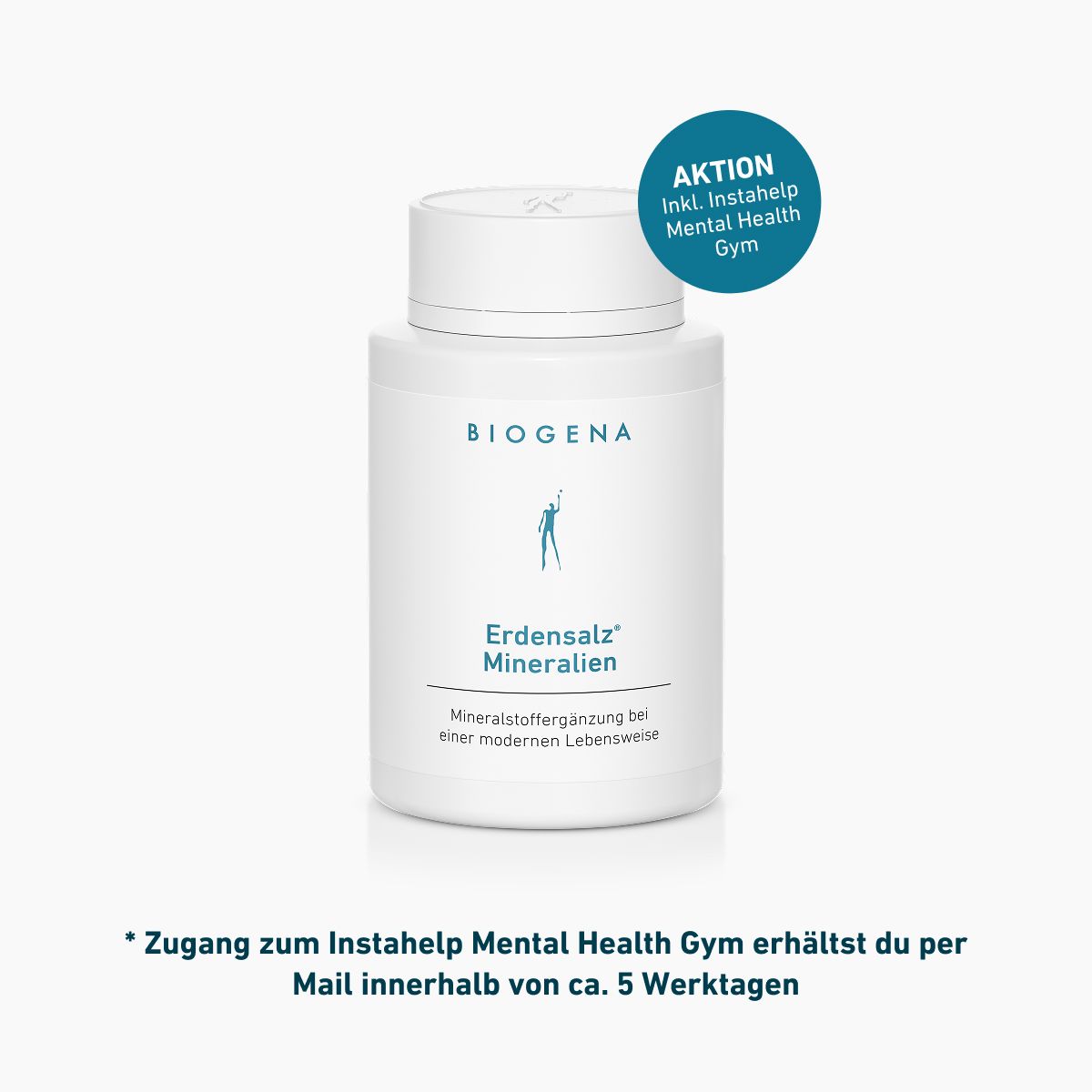 BIOGENA Erdensalz® Mineralien mit Hinweis auf Instahelp Mental Health Gym Aktion. Zugang zum Online-Kurs wird nach dem Kauf per E-Mail innerhalb von ca. 5 Werktagen versendet.