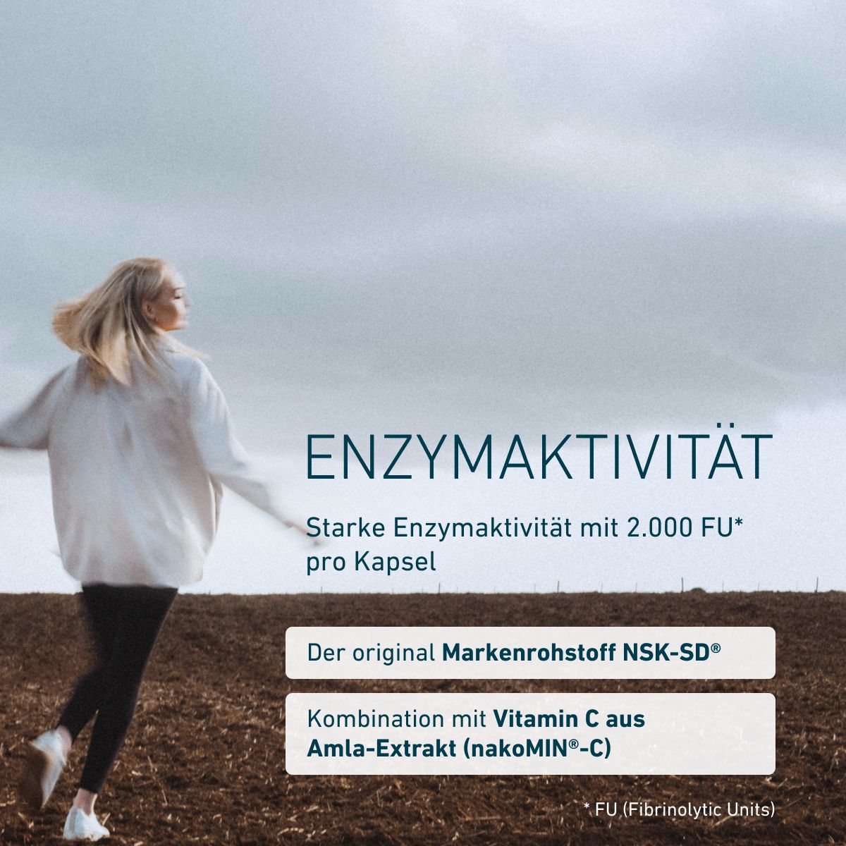 Vysoká enzymatická aktivita 2 000 FU na kapsulu. Obsahuje originálnu značkovú surovinu NSK-SD® a vitamín C z extraktu amly (nakoMIN®-C). Premyslená kombinácia prémiových zložiek v jednej kapsule.
