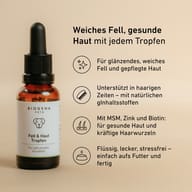BIOGENA PETS Fell & Haut Tropfen Tropfflasche, Text und Symbole, beiger Hintergrund