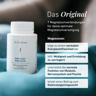 Balenie BIOGENA Siebensalz Magnesium so siedmimi zlúčeninami horčíka. Horčík prispieva k normálnemu energetickému metabolizmu, zníženiu únavy a normálnej funkcii svalov a nervového systému.