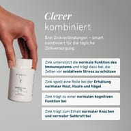Komplex troch starostlivo vybraných zlúčenín zinku pre každodenný prísun. Zinok podporuje normálnu funkciu imunitného systému, ochranu buniek pred oxidačným stresom a prispieva k udržaniu zdravých kostí, pokožky, vlasov 