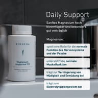 BIOGENA Magnesiumbisglycinat 125 ako denná podpora. Horčík prispieva k normálnej funkcii nervového systému a svalov, duševnej pohode, zníženiu únavy a vyčerpania a k elektrolytovej rovnováhe.