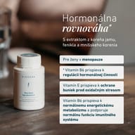 Nutrifem Agnubalance® pre ženy v menopauze s extraktom z koreňa jamu, fenikla a mníšskeho korenia. Vitamín B6 prispieva k regulácii hormonálnej činnosti a energetickému metabolizmu, vitamín E pomáha chrániť bunky pred ox