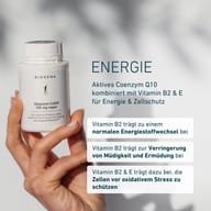 BIOGENA Ubiquinol CoQ10 100 mg vegan cu coenzima Q10 activă și vitaminele B2 și E pentru energie și protecția celulelor.