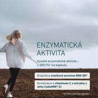 Vysoká enzymatická aktivita 2 000 FU na kapsulu. Obsahuje originálnu značkovú surovinu NSK-SD® a vitamín C z extraktu amly (nakoMIN®-C). Premyslená kombinácia prémiových zložiek v jednej kapsule.