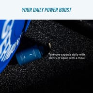 BIOGENA SPORTS ZMB6 capsule and bottle on a gym floor. Daily intake recommendation: take one capsule per day with plenty of liquid and a meal as part of an active lifestyle.