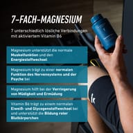 BIOGENA SPORTS Magnesium Sport v ruke športovca. Kombinácia siedmich zlúčenín horčíka a vitamínu B6 podporuje normálnu funkciu svalov, energetický metabolizmus a nervový systém a pomáha znižovať únavu a vyčerpanie.