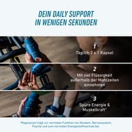 Užívanie BIOGENA SPORTS Magnesium Sport: jedna kapsula dvakrát denne s dostatočným množstvom vody medzi jedlami. Horčík podporuje normálnu funkciu svalov, nervového systému a energetický metabolizmus.