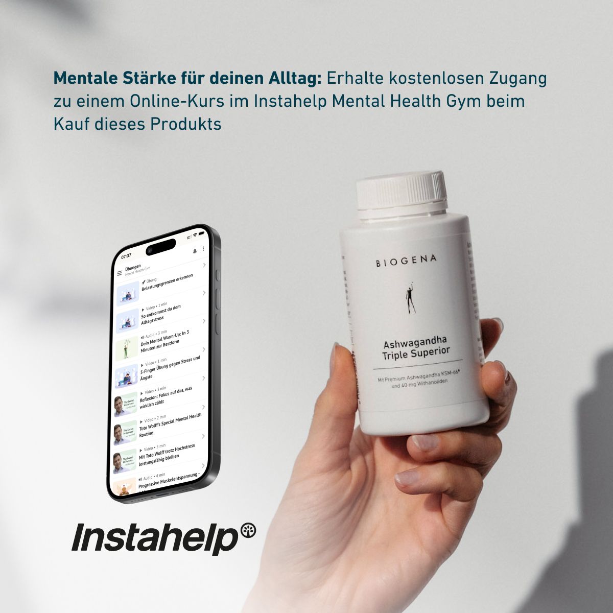 Biogena, Ashwagandha Triple Superior, Flasche, weiß, Mit Premium Ashwagandha KSM-66® und 40 mg Withanoliden