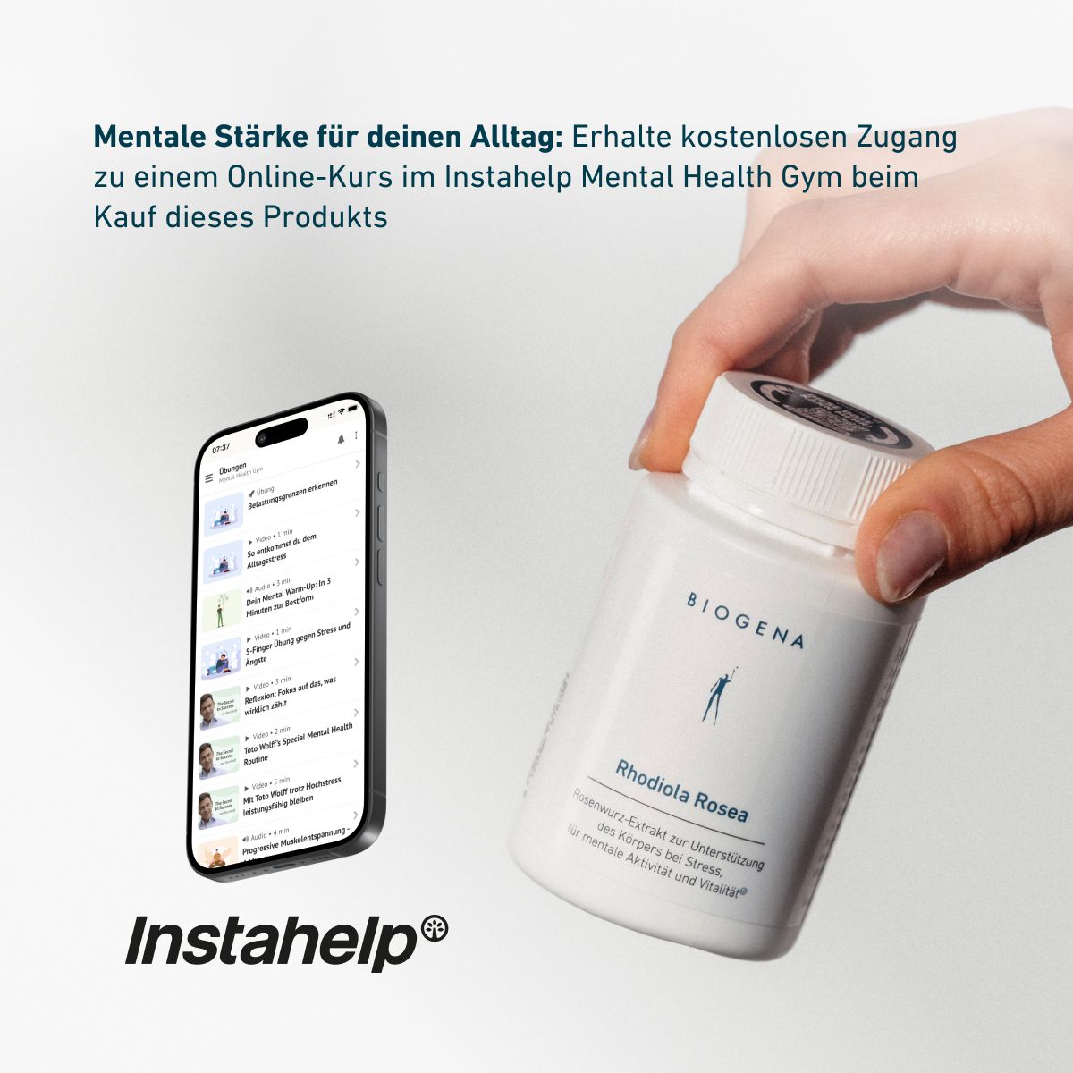 Biogena, Rhodiola Rosea, Flasche, weiß, Rosenwurz-Extrakt zur Unterstützung des Körpers bei Stress, für mentale Aktivität und Vitalität®