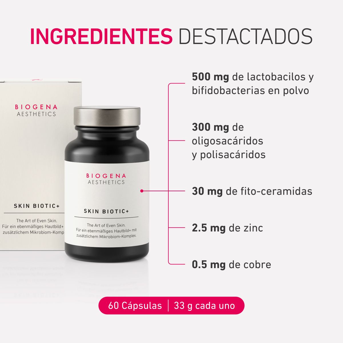 Biogena Aesthetics, SKIN BIOTIC+, Botella, blanco, El arte de una piel uniforme.