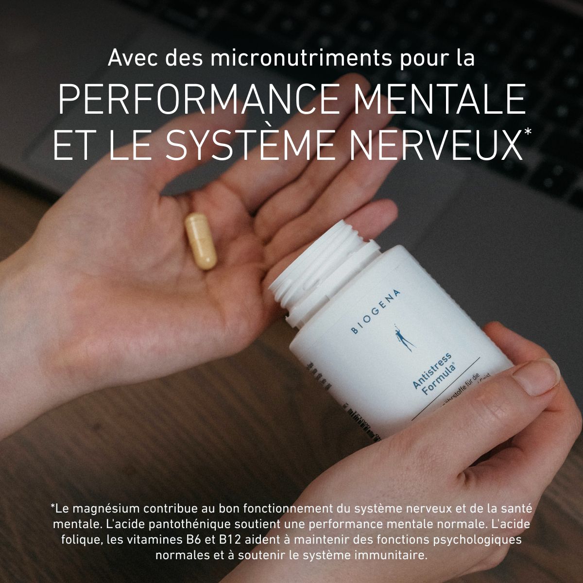 Biogena, Antistress Formula®, Bouteille, blanc, Micronutriments pour l’équilibre du corps et de l’esprit en situations de stress®