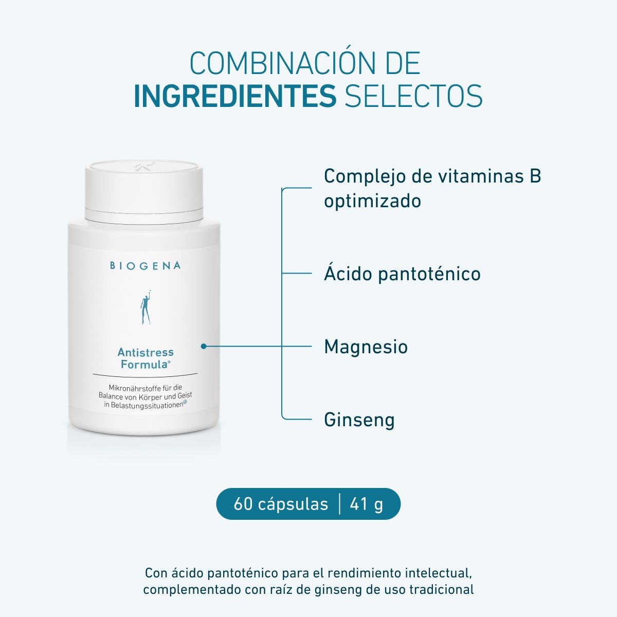 Biogena, Antistress Formula®, Botella, blanco, Micronutrientes para el equilibrio del cuerpo y la mente en situaciones de estrés®