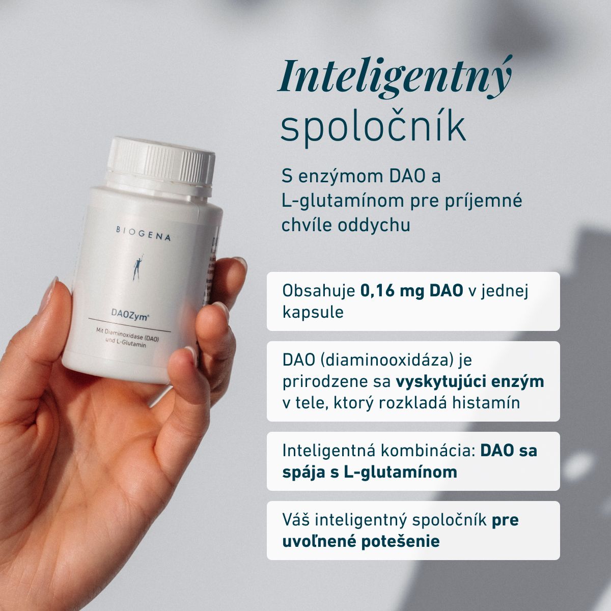 Biogena, DAOZym®, Fľaša, biela, S diaminooxidázou (DAO) a L-glutamínom
