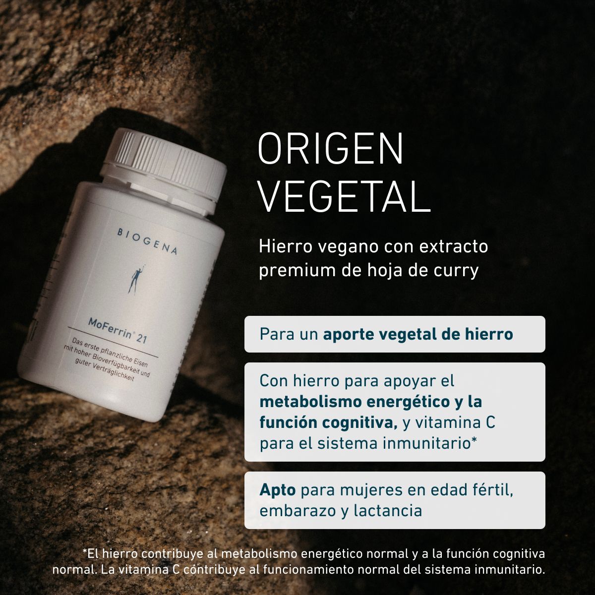 Biogena, MoFerrin® 21, Botella, blanco, El primer hierro vegetal con alta biodisponibilidad y buena tolerabilidad