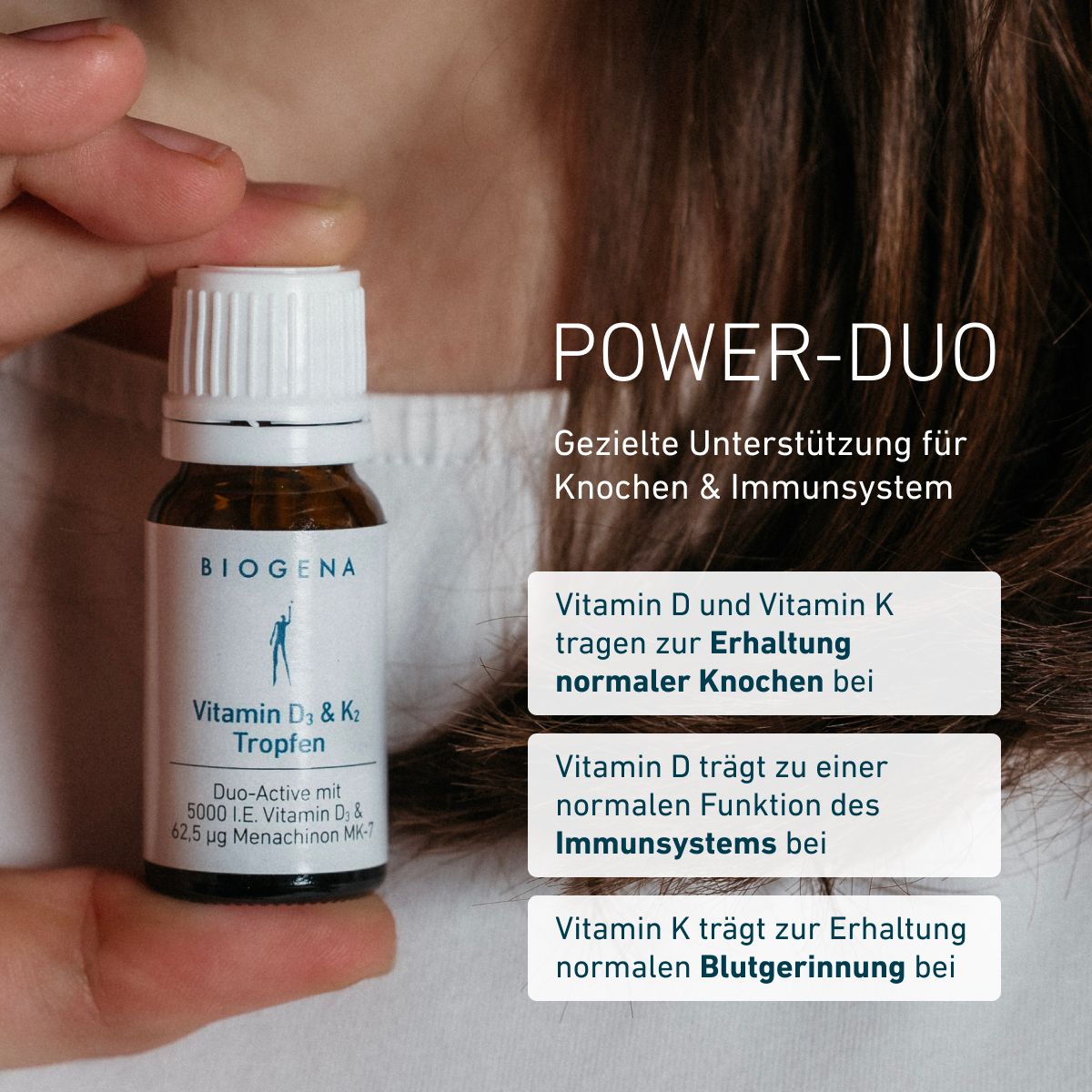 Biogena, Vitamin D₃ & K₂ Tropfen, Flasche, weiß, Duo-Active mit 5000 I.E. Vitamin D₃ & 62,5 µg Menachinon MK-7