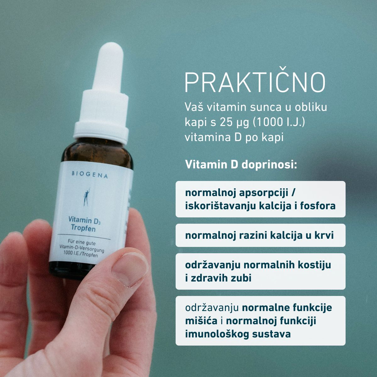Biogena, Vitamin D₃ Tropfen, Boca, bijela, Za dobru opskrbu vitaminom D 1000 IJ/kap