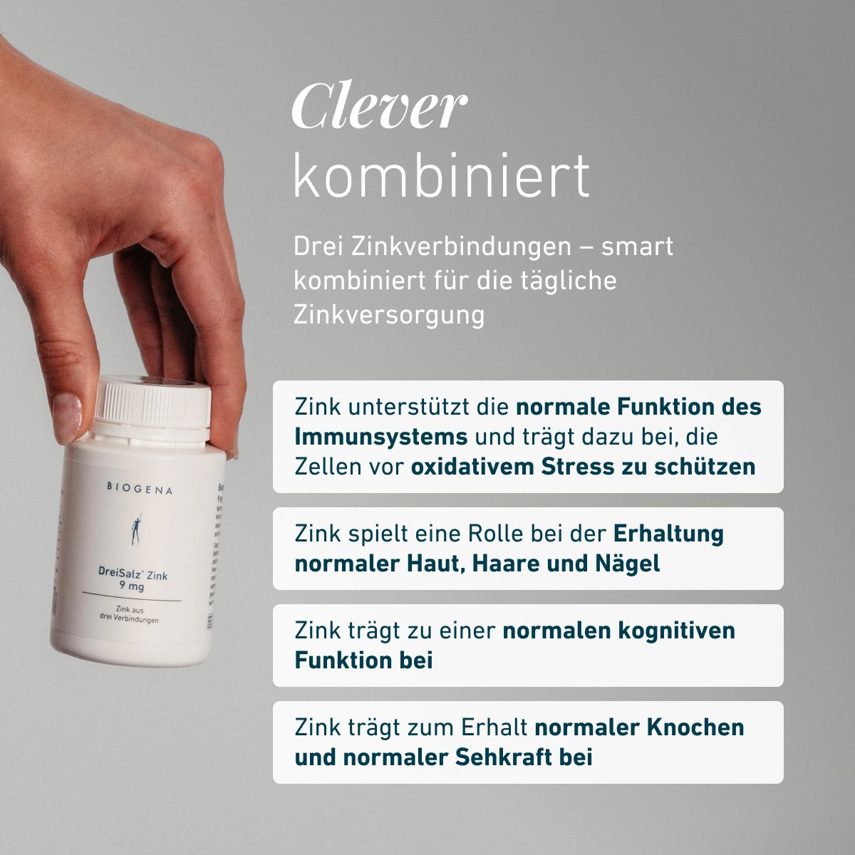 Biogena, DreiSalz® Zink 9 mg, Flasche, weiß, Zink aus drei Verbindungen