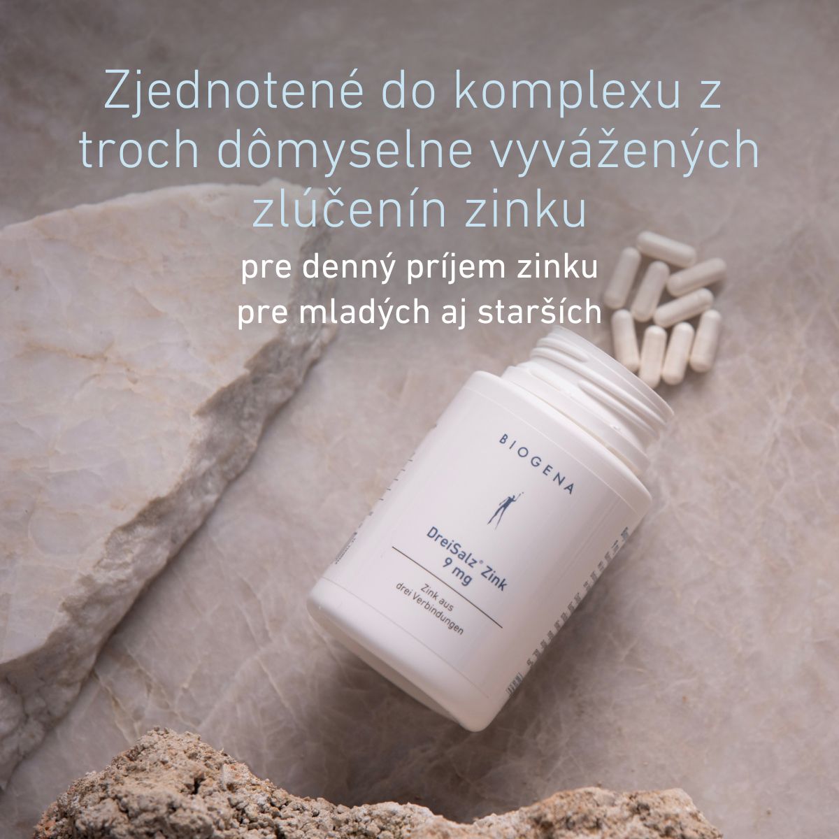 Biogena, DreiSalz® Zink 9 mg, Fľaša, biela, Zinok z troch zlúčenín