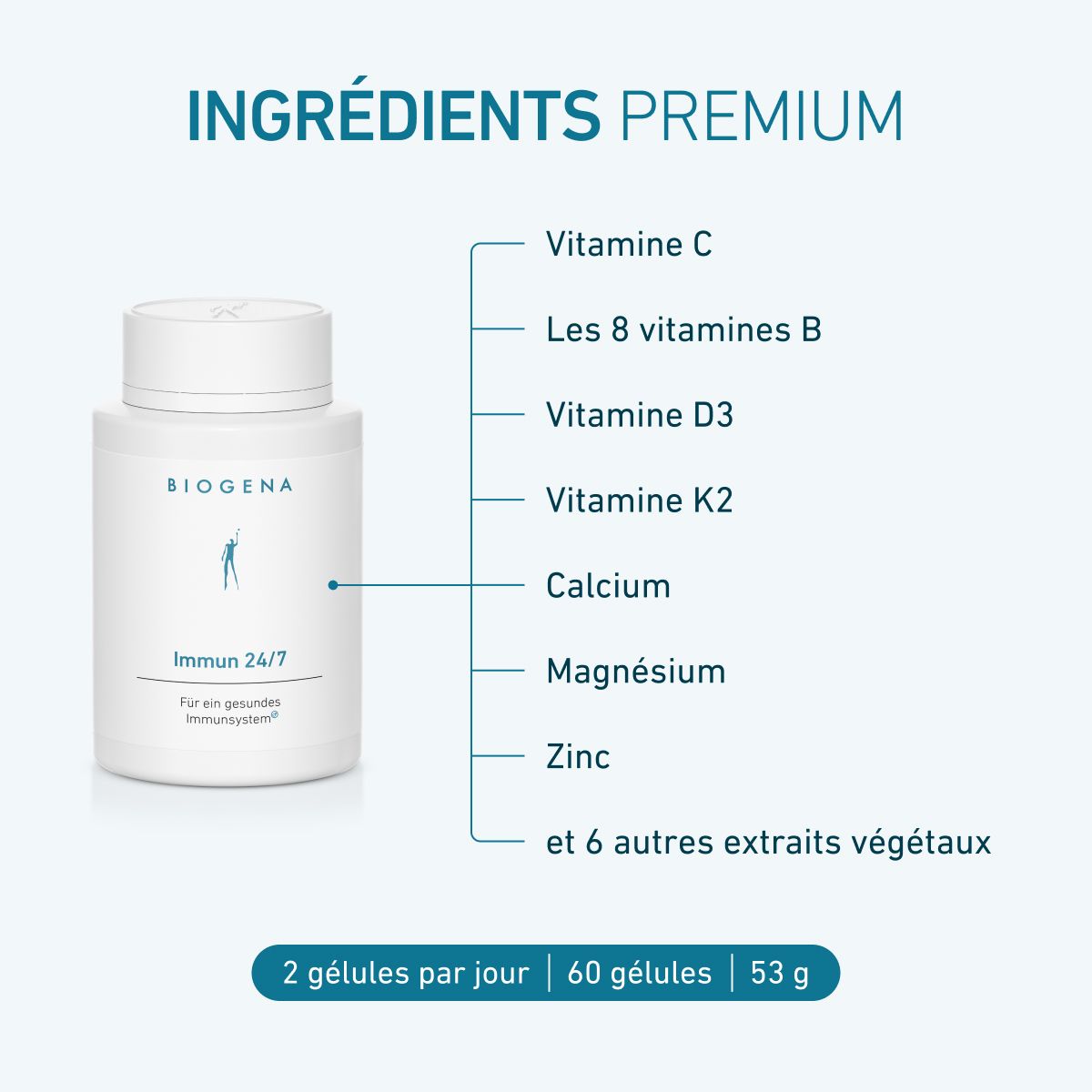 Biogena, Immun 24/7, Bouteille, blanc, Pour un système immunitaire sain®