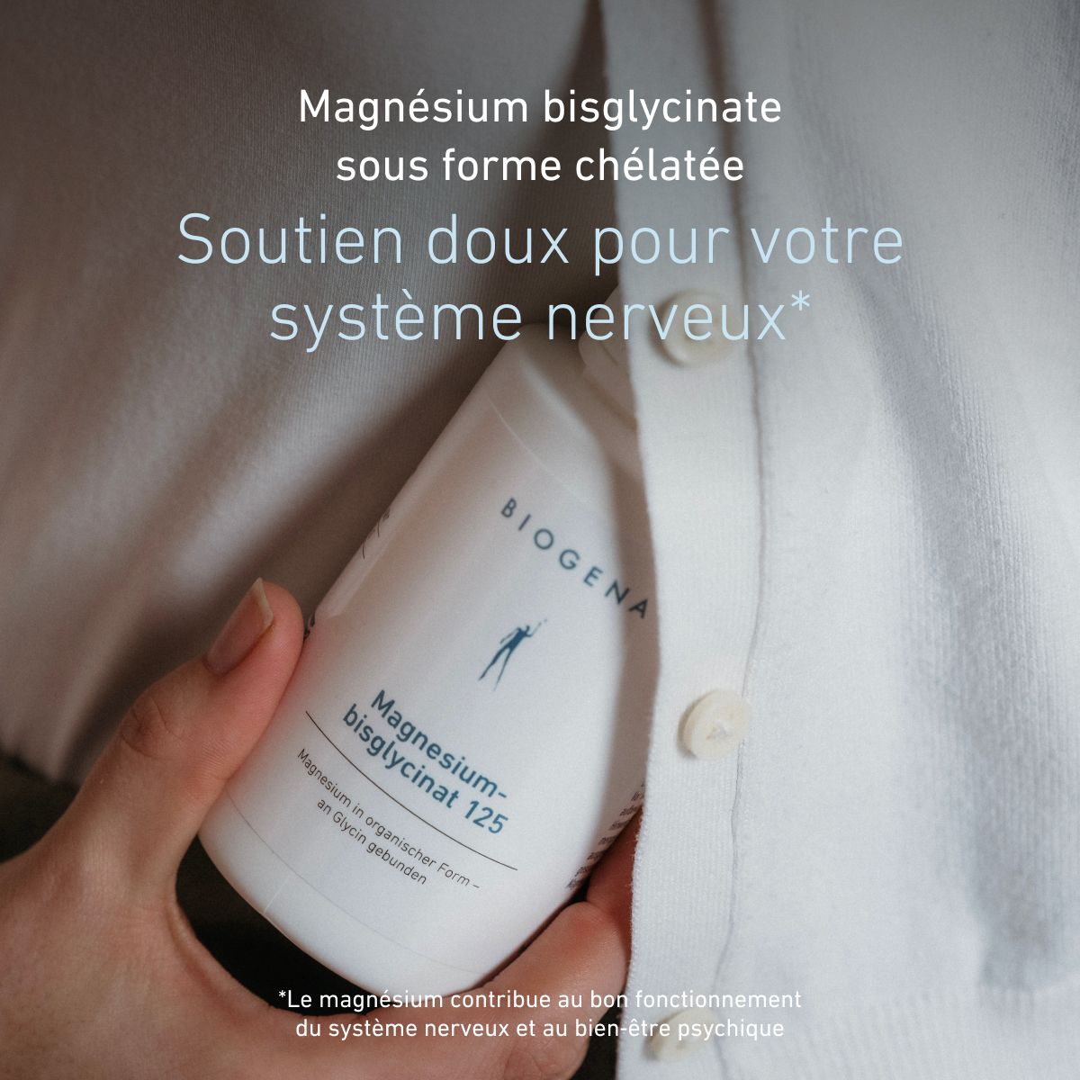 Biogena, Magnesium-bisglycinat 125, Bouteille, blanc, Magnésium sous forme organique – lié à la glycine
