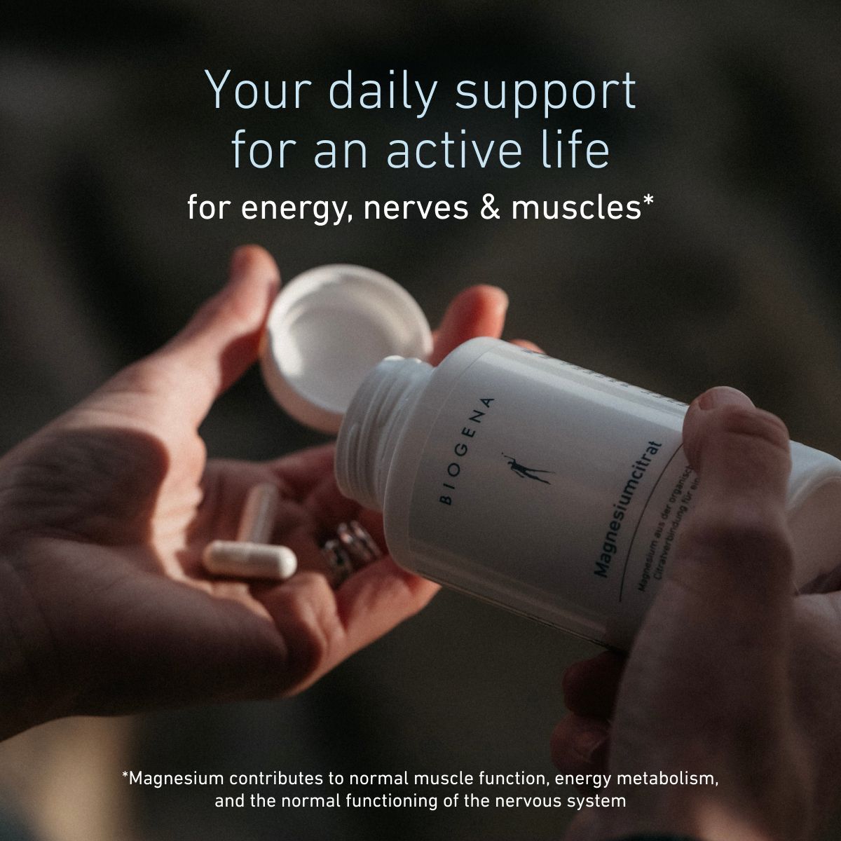 Biogena, Magnesium-citrat, Bottle, white, Magnesium from the organic citrate compound for a balanced electrolyte balance®