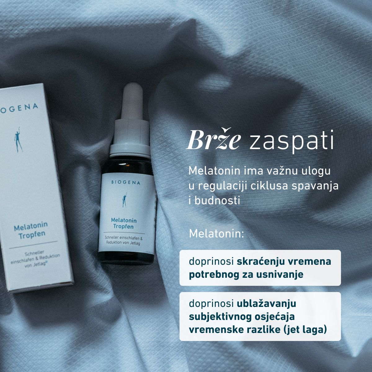 Biogena, Melatonin Tropfen, Boca, bijela, Brže uspavljivanje i smanjenje jet laga