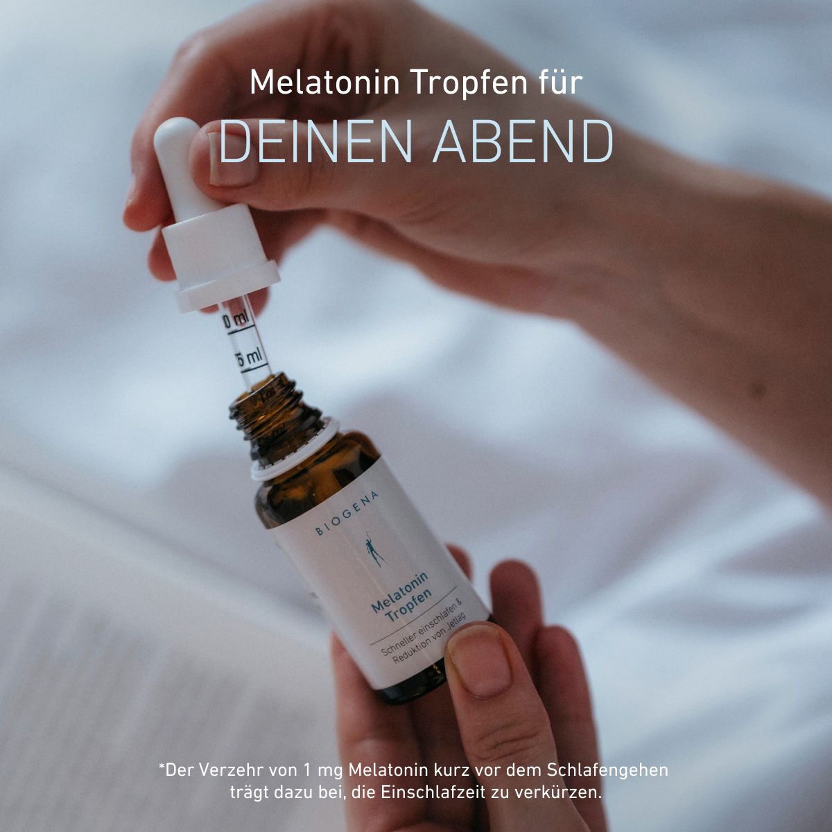 Biogena, Melatonin Tropfen, Flasche, weiß, Schneller einschlafen & Reduktion von Jetlag