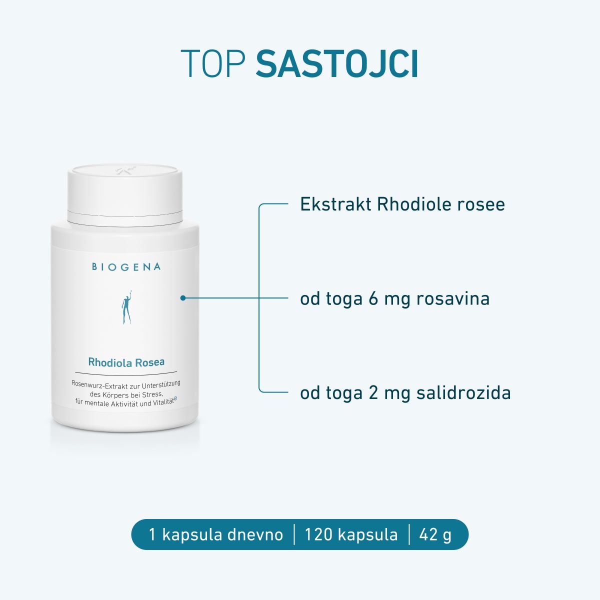 Biogena, Rhodiola Rosea, Boca, bijela, Ekstrakt korijena ruže za podršku tijelu pri stresu, za mentalnu aktivnost i vitalnost®