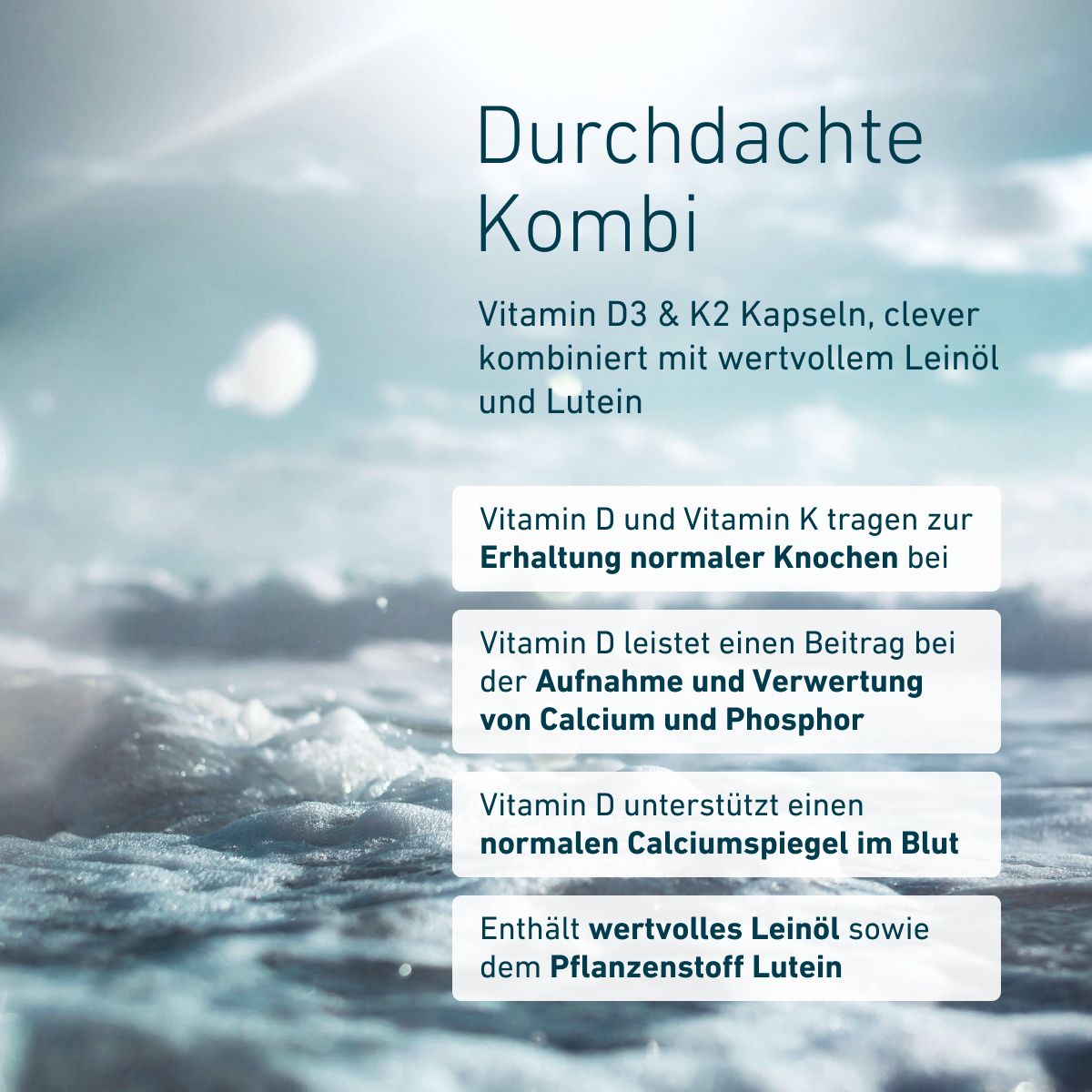 Biogena, Vitamin D₃ & K₂, Flasche, weiß, Mit Leinöl