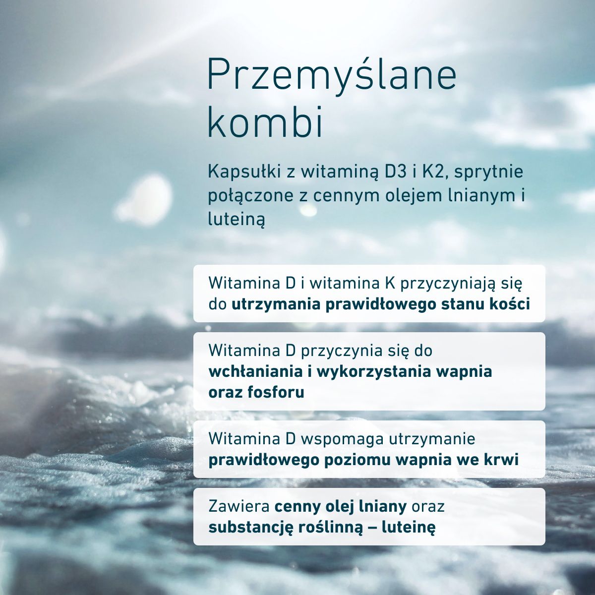 Biogena, Vitamin D₃ & K₂, Butelka, biały, Z olejem lnianym