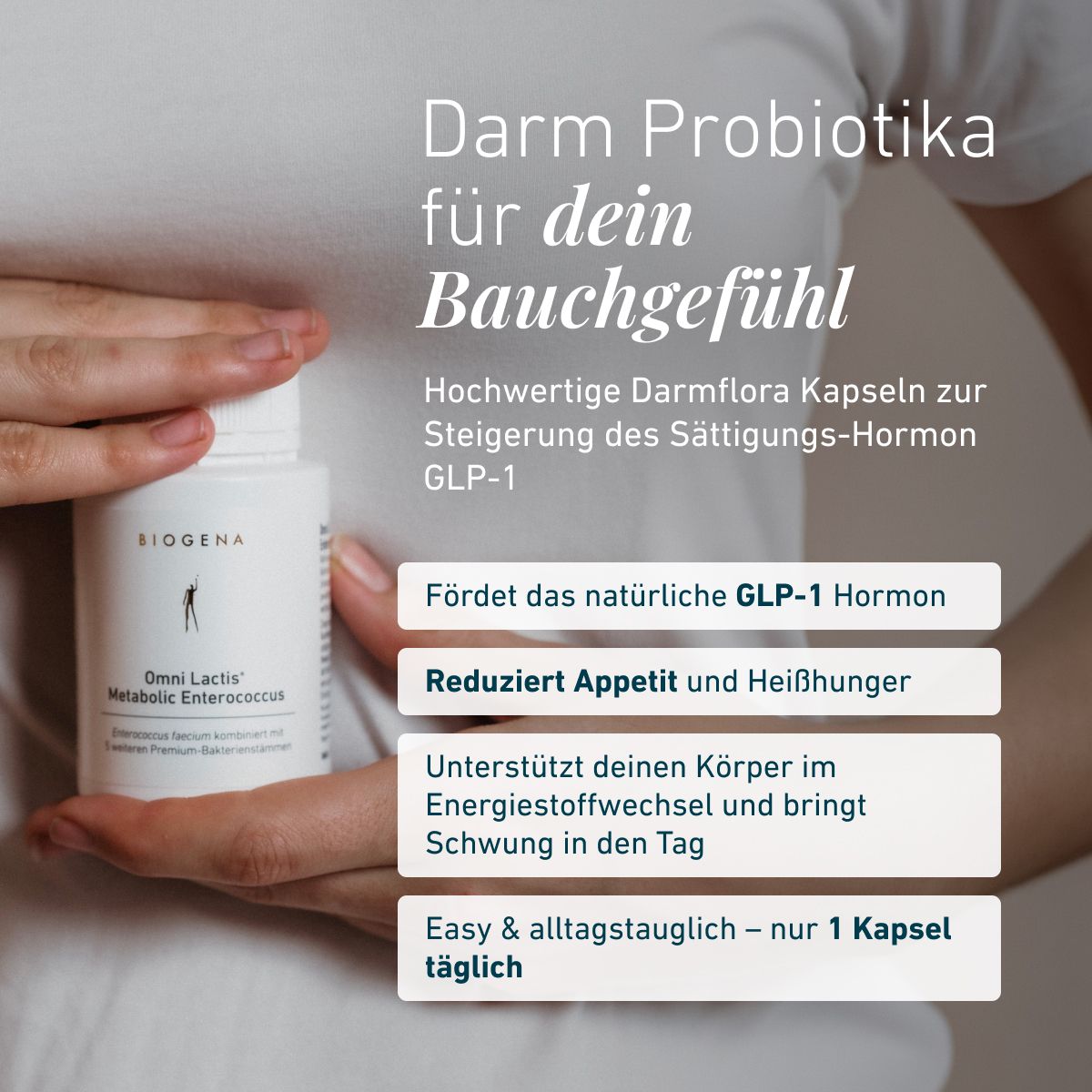 Biogena, Omni Lactis® Metabolic Enterococcus, Flasche, weiß, Enterococcus faecium kombiniert mit 5 weiteren Premium-Bakterienstämmen