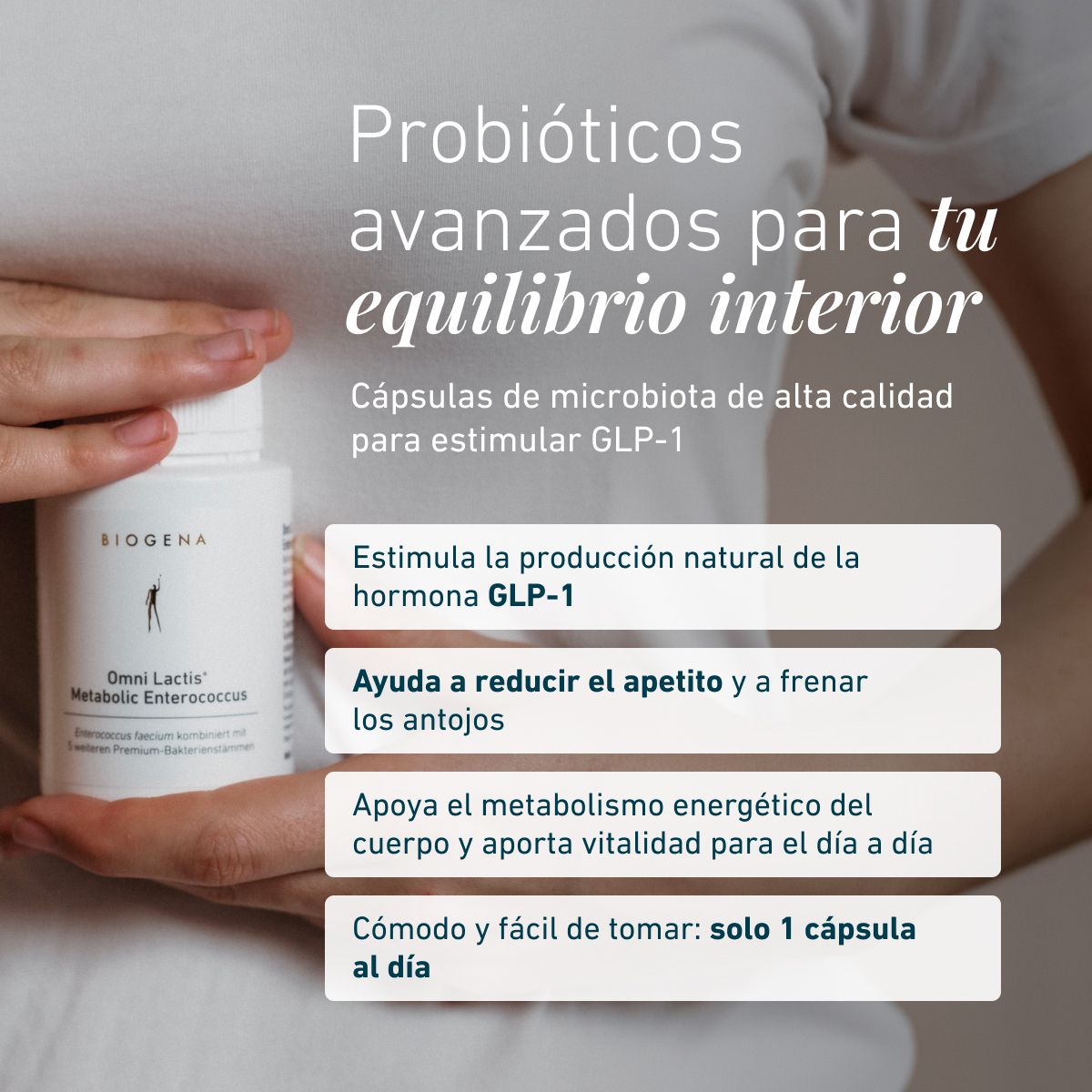 Biogena, Omni Lactis® Metabolic Enterococcus, Botella, blanco, Enterococcus faecium combinado con 5 cepas bacterianas premium más