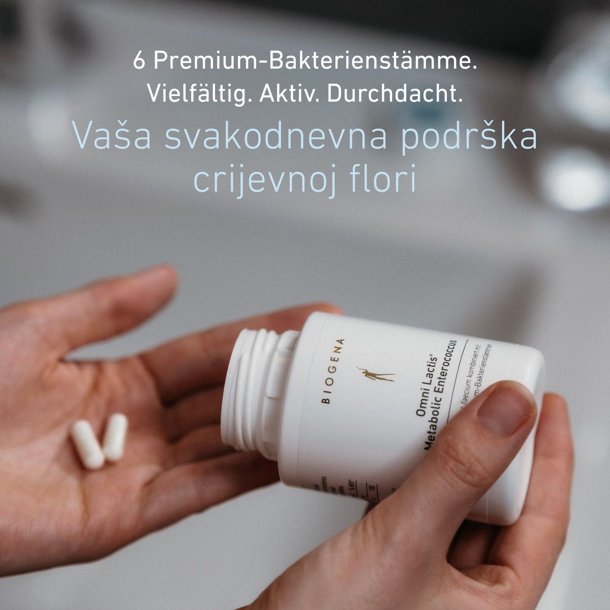 Biogena, Omni Lactis® Metabolic Enterococcus, Boca, bijela, Enterococcus faecium kombiniran s 5 dodatnih premium bakterijskih sojeva