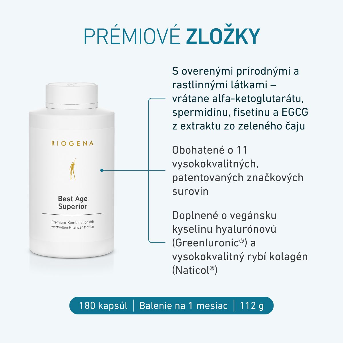 Biogena, Best Age Superior, Fľaša, biela, Prémiová kombinácia s hodnotnými rastlinnými látkami