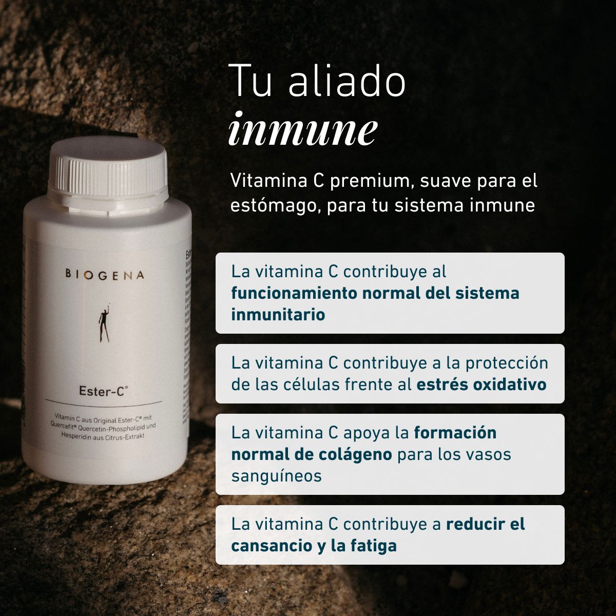Biogena, Ester-C®, Botella, blanco, Vitamina C de Ester-C® original con Quercefit® fosfolípido de quercetina y hesperidina de extracto de cítricos