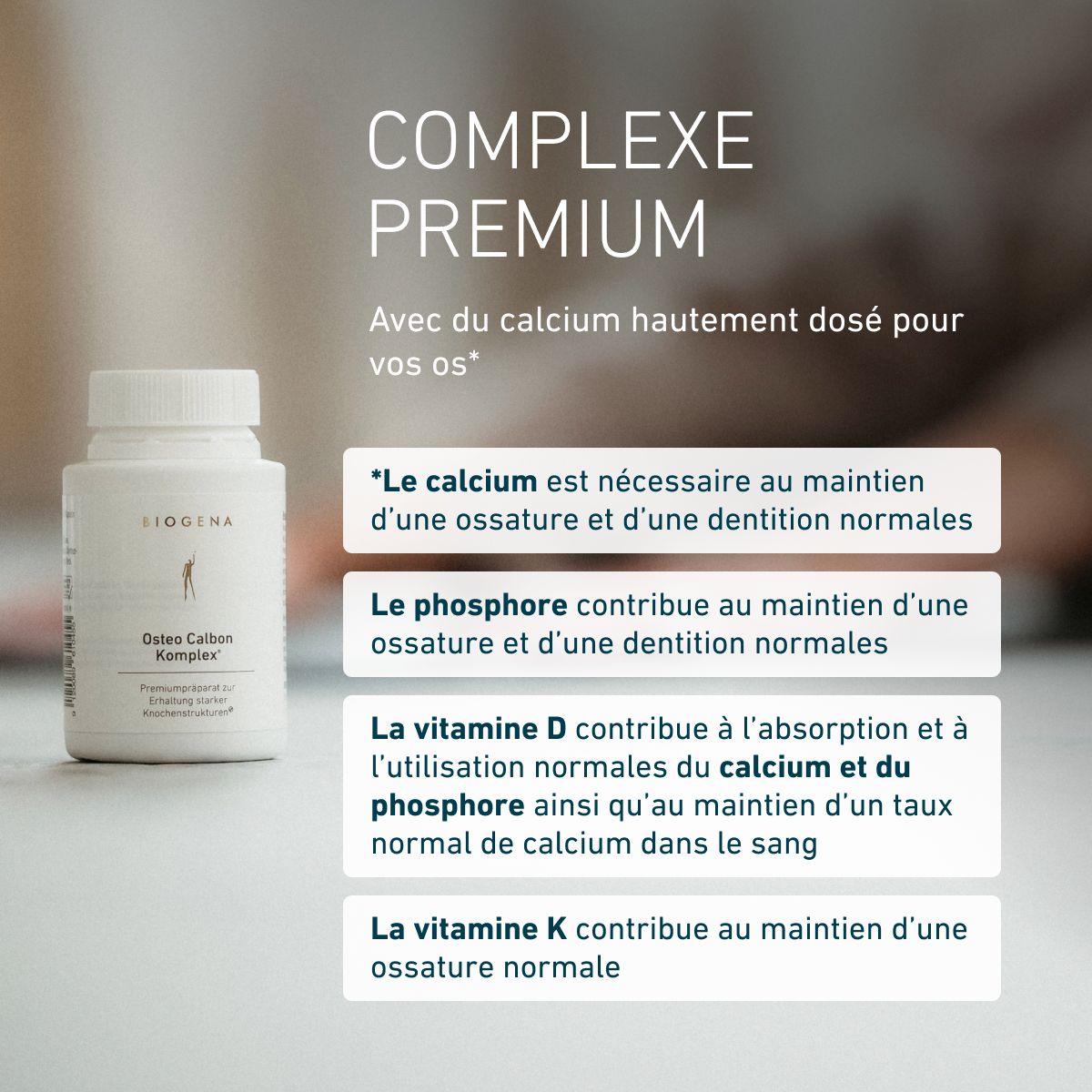 Biogena, Osteo Calbon Komplex®, Bouteille, blanc, Préparation premium pour le maintien de structures osseuses solides®