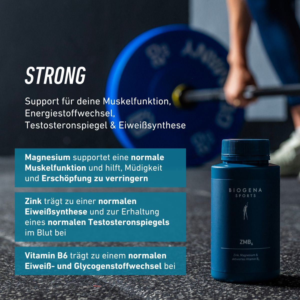 Biogena Sports, ZMB₆, Flasche, petrol, Zink, Magnesium & aktiviertes Vitamin B6