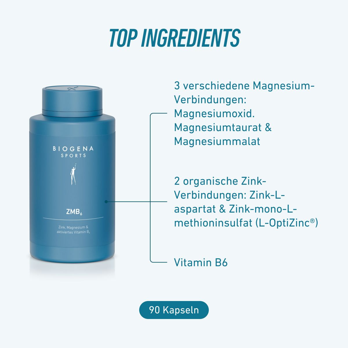 Biogena Sports, ZMB₆, Flasche, petrol, Zink, Magnesium & aktiviertes Vitamin B6