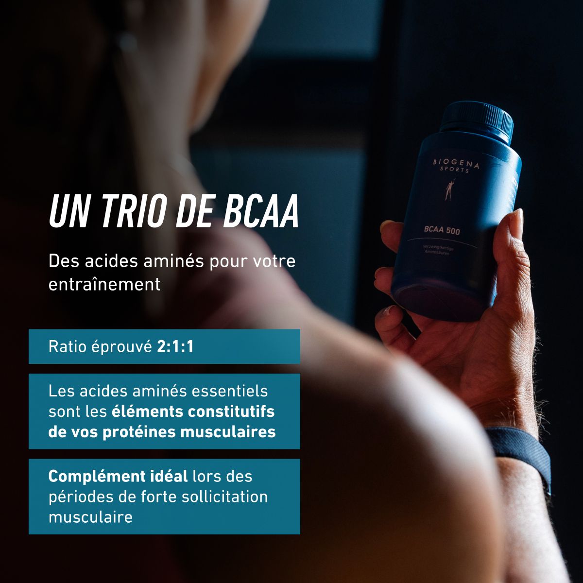 Biogena Sports, BCAA 500, Bouteille, pétrole, Acides aminés à chaîne ramifiée