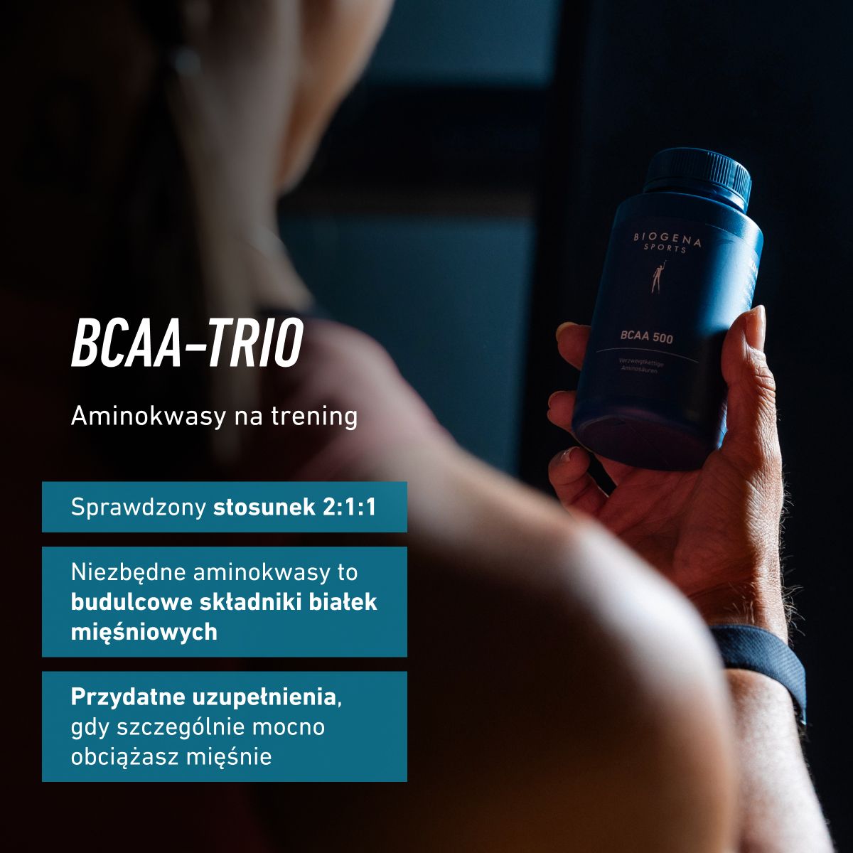 Biogena Sports, BCAA 500, Butelka, petrol, Aminokwasy rozgałęzione