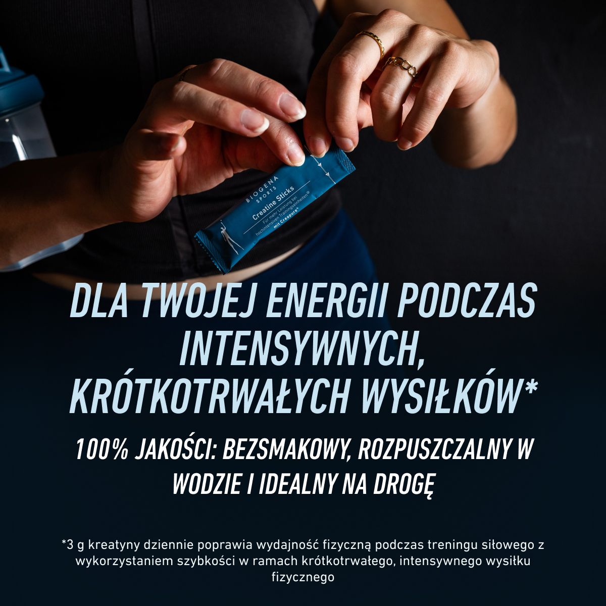 Biogena Sports, Creatine Sticks, Karton, petrol, Dla lepszej wydajności podczas treningów o wysokiej intensywności; z Creapure®