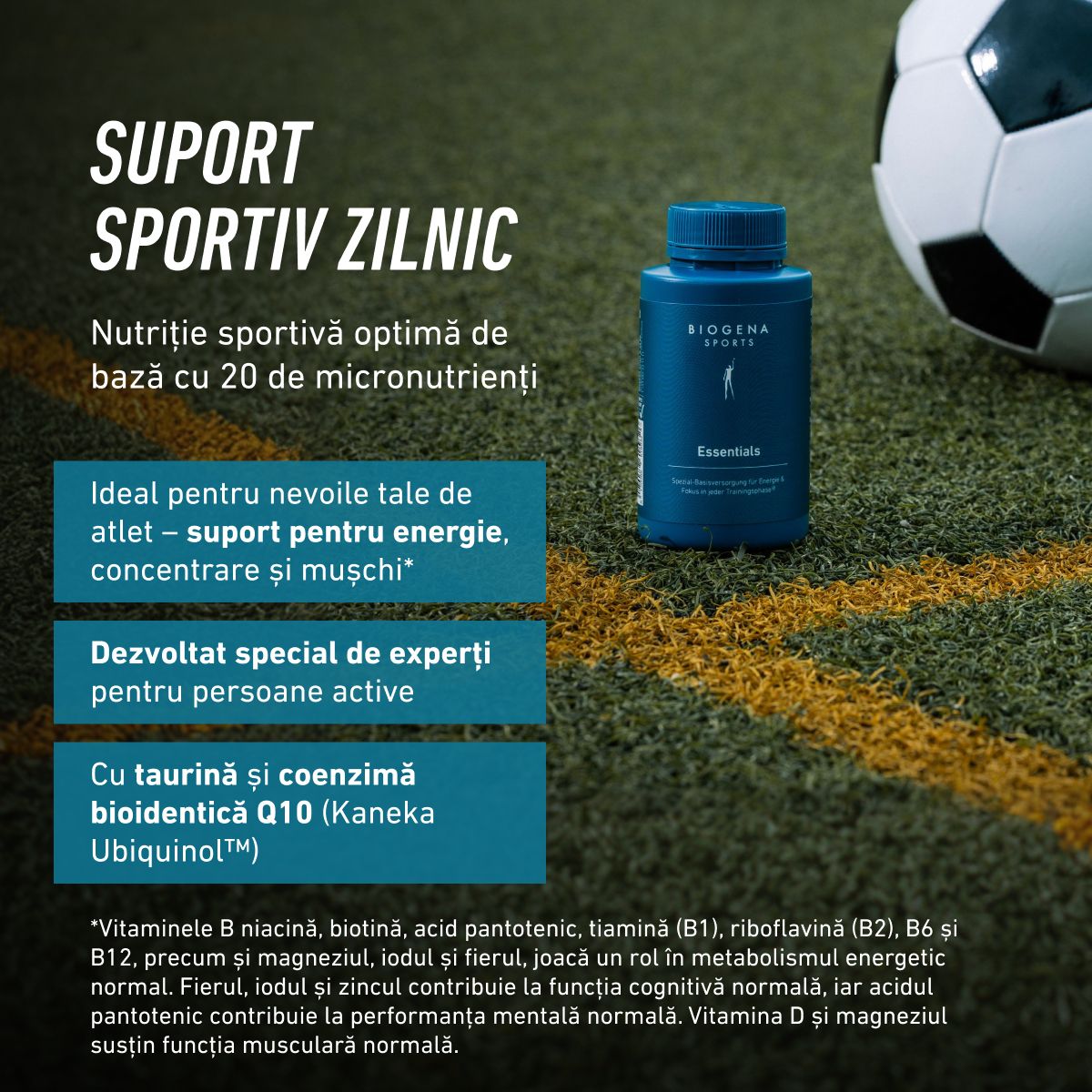 Biogena Sports, Essentials, Sticlă, petrol, Aport de bază special pentru energie și focus în fiecare fază de antrenament®