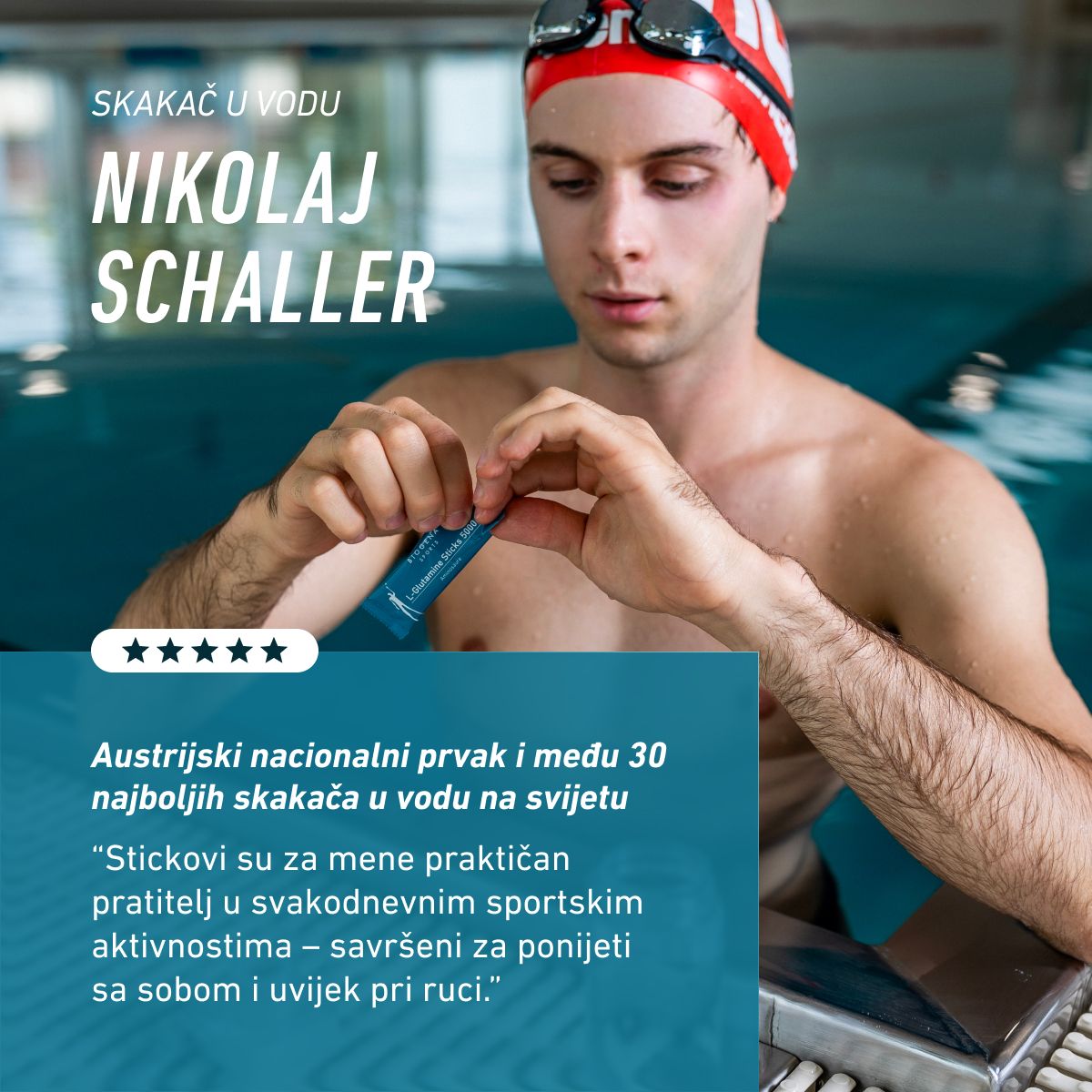 Biogena Sports, L-Glutamine Sticks 5000, Vrećica, petrol, Za ciljano uzimanje aminokiseline glutamin