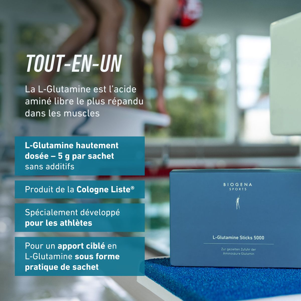 Biogena Sports, L-Glutamine Sticks 5000, Sachet, pétrole, Pour un apport ciblé de l’acide aminé glutamine