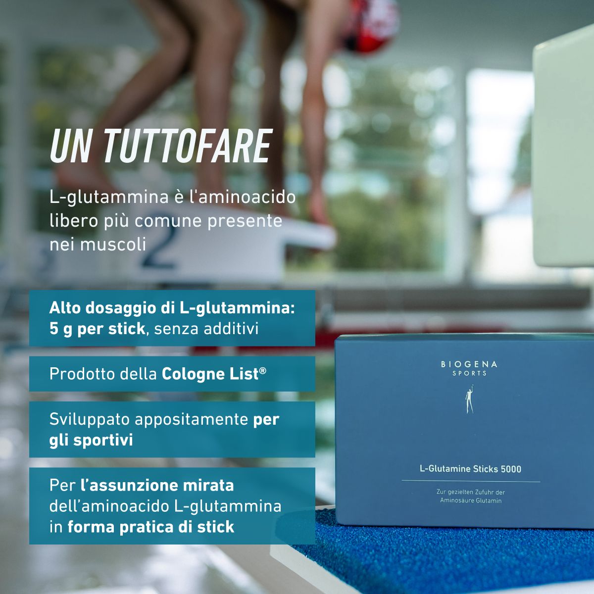 Biogena Sports, L-Glutamine Sticks 5000, Sachet, petrol, Zur gezielten Zufuhr der Aminosäure Glutamin