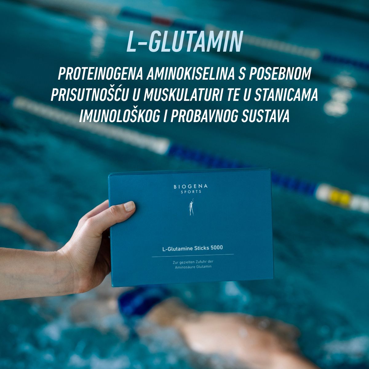 Biogena Sports, L-Glutamine Sticks 5000, Vrećica, petrol, Za ciljano uzimanje aminokiseline glutamin