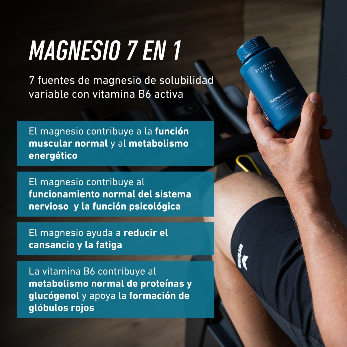 Biogena Sports, Magnesium Sport, Botella, petrol, Magnesio de 7 compuestos y vitamina B6 activada