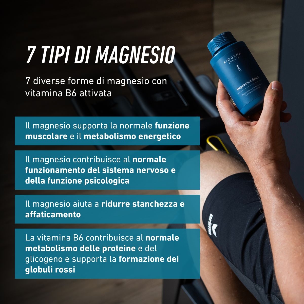 Biogena Sports, Magnesium Sport, Bottiglia, petrol, Magnesio da 7 composti e vitamina B6 attivata